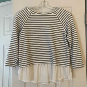 LOFT gray and white striped peplum top, XS, excellent condition, 3/4 slcs